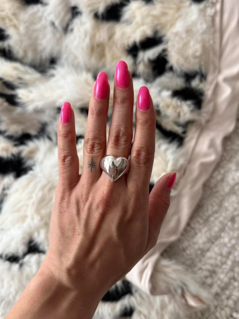 Y2K Sterling Silver Puff Heart Ring Adjustable Coquette Statement